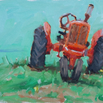 oil painting of a tractor by Lynne Lockhart